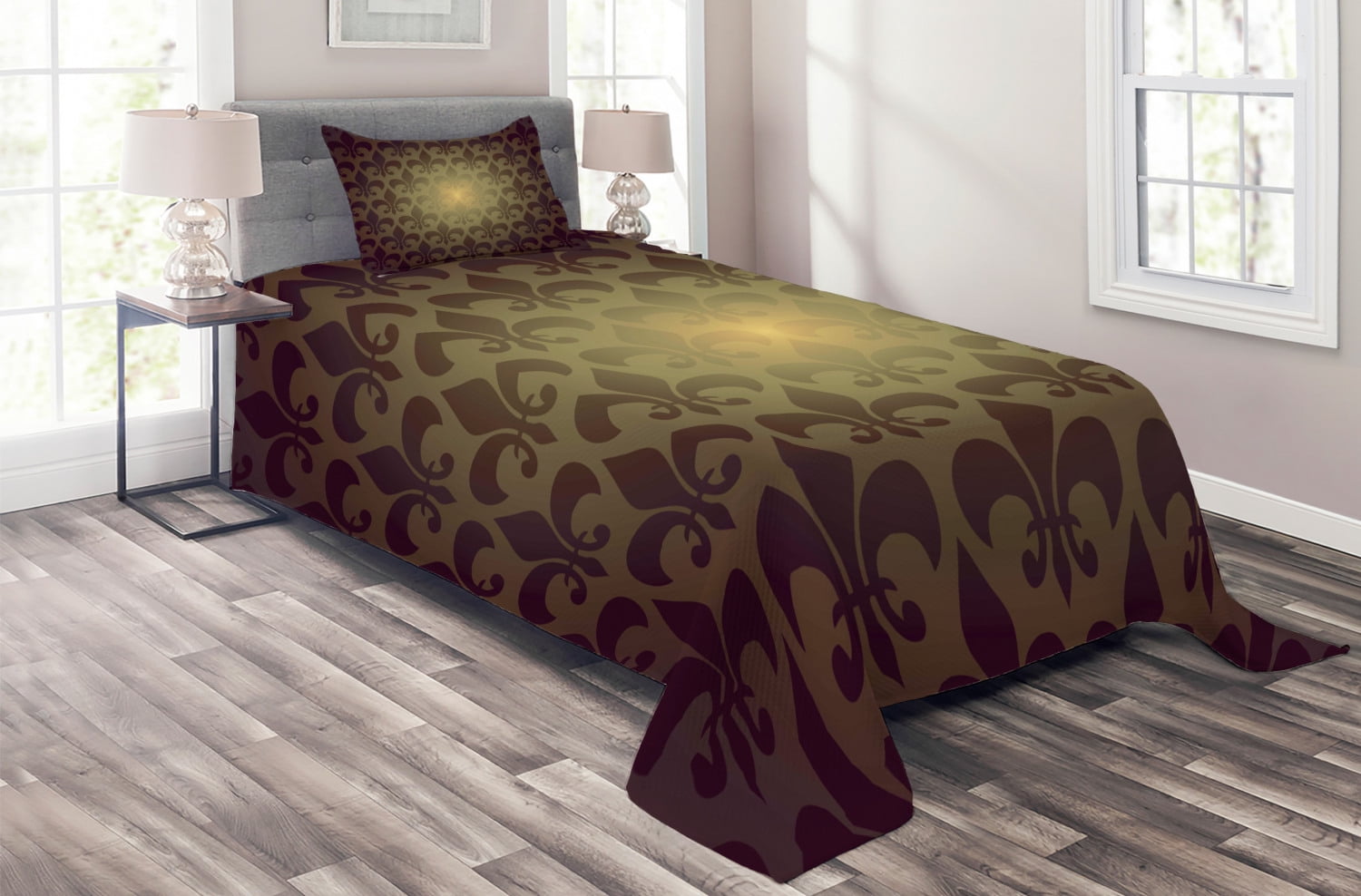 Twin Brown Quilted Polyester Bedspread Set