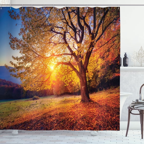 Ambesonne Brown Shower Curtain, Autumn Fall Tree Leaves, 69"Wx70"L, Brown