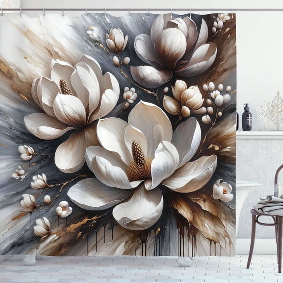 Ambesonne Brown Shower Curtain, Magnolia Petals Grunge Back, 69"Wx70"L, Blue Grey Umber