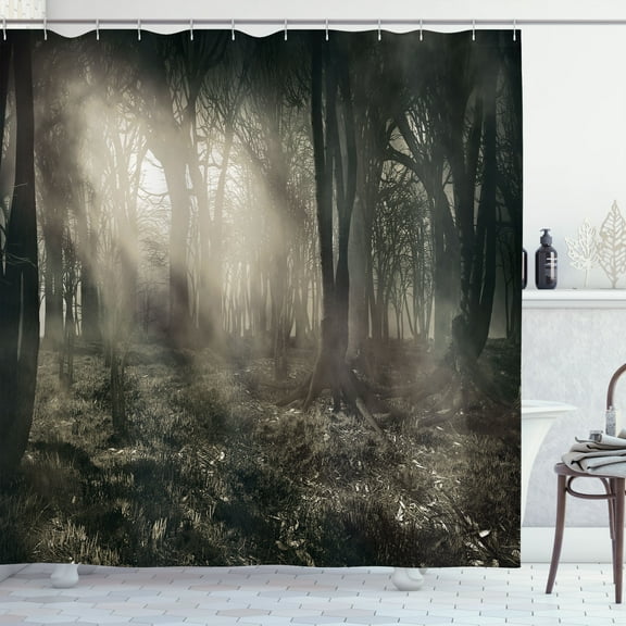 Ambesonne Brown Shower Curtain, Nostalgic Dark Forest, 69"Wx70"L, Brown