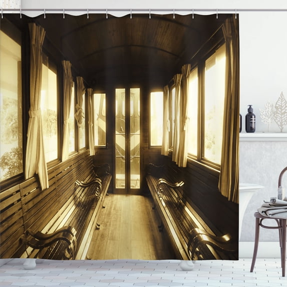 Ambesonne Brown Shower Curtain, Old Vintage Train Salon, 69"Wx75"L, Sepia
