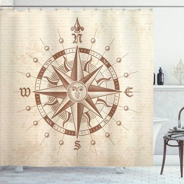 Ambesonne Brown Shower Curtain, Vintage Compass, 69"Wx70"L, Tan Brown