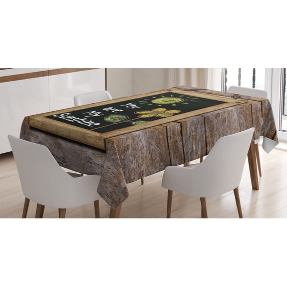 Ambesonne Brown Tablecloth Rectangular Table Cover, Love Words on Blackboard, 52"x70", Multicolor