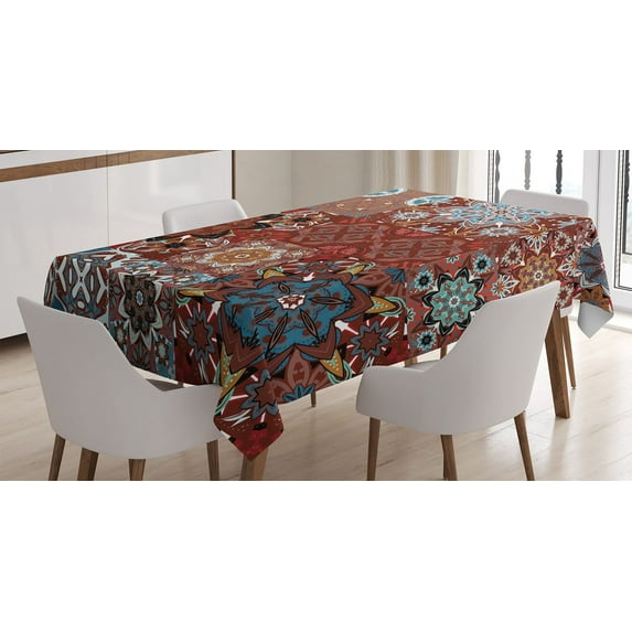 Ambesonne Brown Tablecloth Rectangular Table Cover, Victorian Mandala, 60"x84", Multicolor