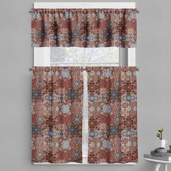 Ambesonne Brown Valance & Curtain, Victorian Mandala, 55"x36", Multicolor