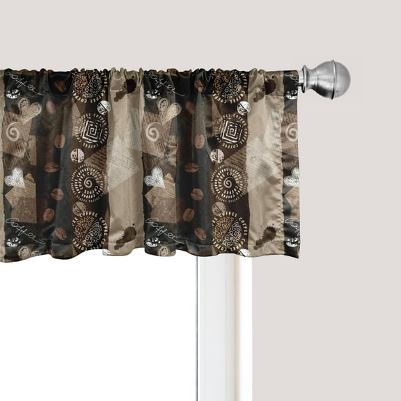 Ambesonne Brown Window Valance, Coffee Typo Hearts Beans, 54" X 18", Brown