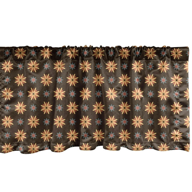 Ambesonne Brown Window Valance, Spring Summer Time Orange Flowers Kitchen Living Room Design Art Print, Curtain Valance for Kitchen Bedroom Decor with Rod Pocket, 54" X 12", Dark Brown Vermilion