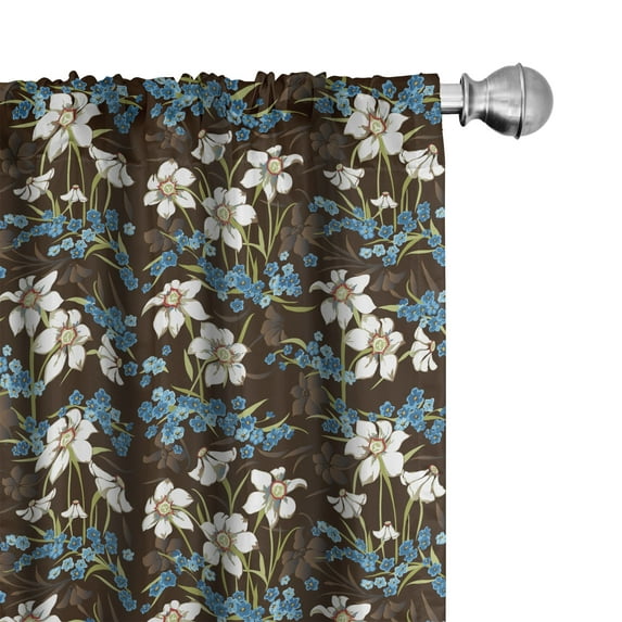 Ambesonne Brown and Blue Window Curtains, Cornflowers, Each 28" W x 63" L, Brown Blue Green