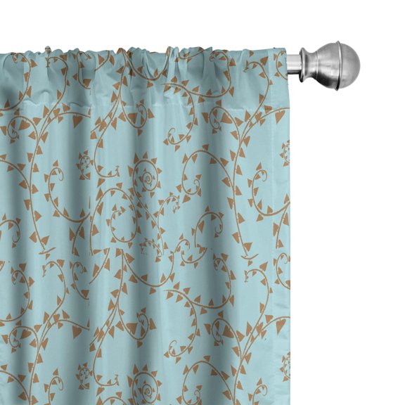 Ambesonne Brown and Blue Window Curtains, Swirl Branches, Each 28" W x 95" L, Pale Caramel Pale Blue
