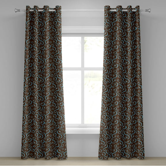 Ambesonne Brown and Blue Grommet Curtain, Circular Design, 50" x 72", Brown Pale Blue