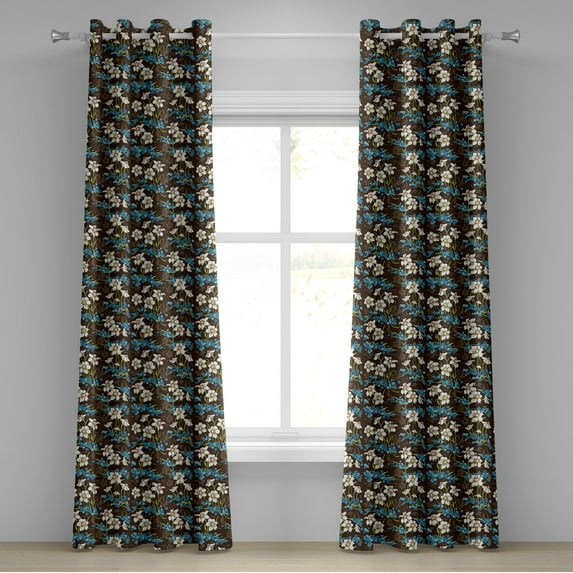 Ambesonne Brown and Blue Grommet Curtain, Cornflowers, 50" x 120", Brown Blue Green