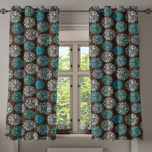 Ambesonne Brown and Blue Grommet Curtain, Dots and Circles, 50" x 63", Brown Turquoise White