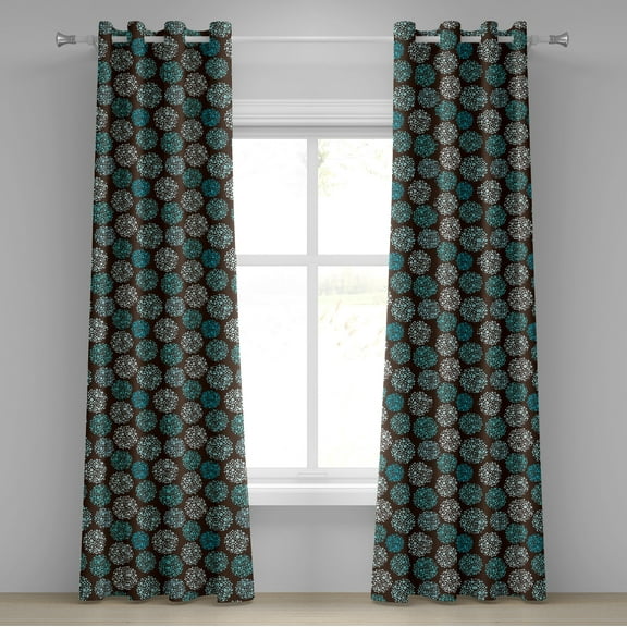 Ambesonne Brown and Blue Grommet Curtain, Dots and Circles, 50" x 72", Brown Turquoise White