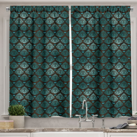 Ambesonne Brown and Blue Kitchen Curtains, Grungy Swirls, 55"x45", Teal Brown Pale Blue