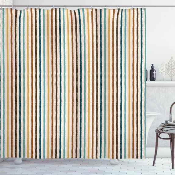 Ambesonne Brown and Blue Shower Curtain, Geometric Scribbles, 69"Wx75"L, Multicolor