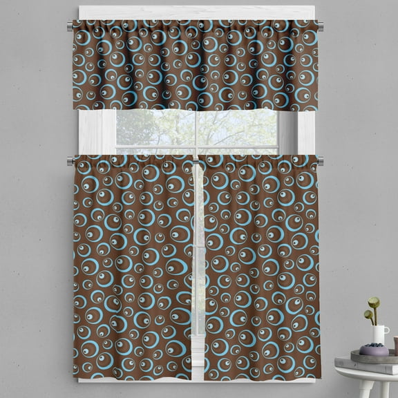 Ambesonne Brown and Blue Valance & Curtain, Circular Design, 55"x24", Brown Pale Blue