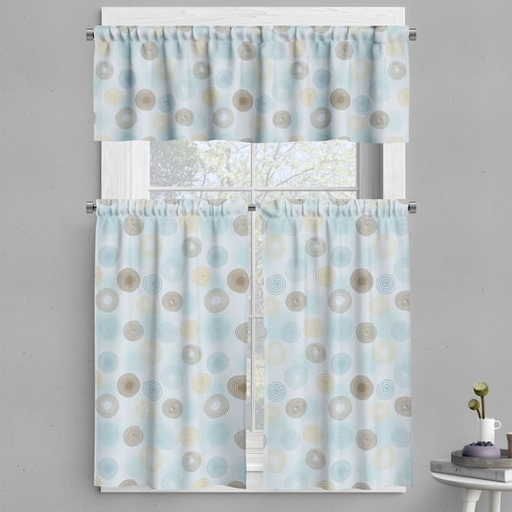 Ambesonne Brown and Blue Valance & Curtain, Vortex Twirls, 55"x24", Pale Blue Mustard Umber