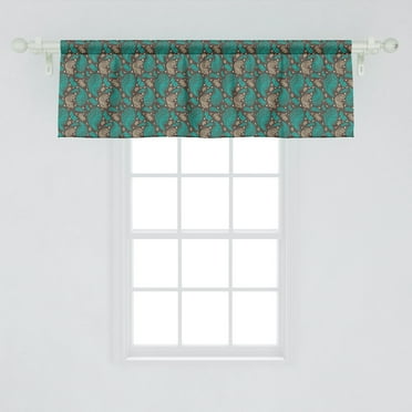 Ambesonne Brown and Blue Window Valance, Retro Curly Leaves, 54" X 18", Turquoise Umber
