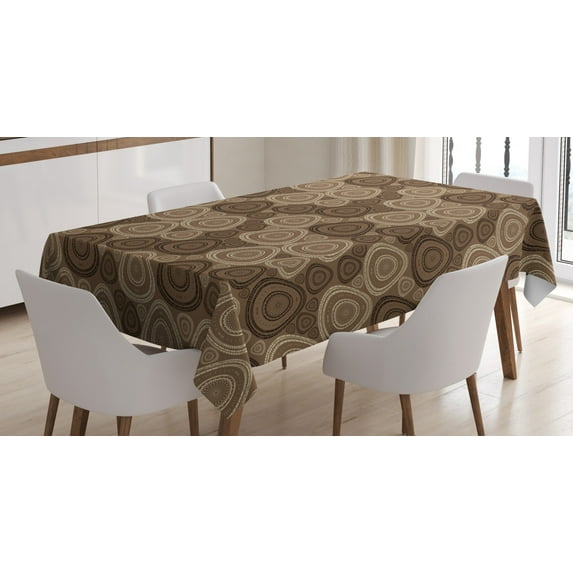 Ambesonne Brown and Ivory Tablecloth Rectangular Table Cover, Oval Triangle Shape, 60"x90", Dark Brown Brown