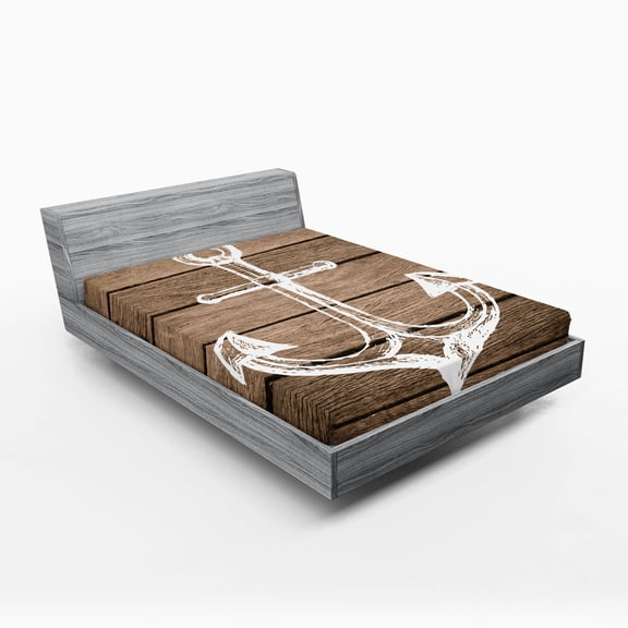 Ambesonne Brown and White Fitted Sheet, Rustic Planks, Queen Size, Taupe Coconut