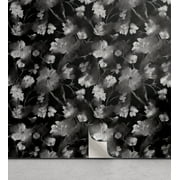 Ambesonne Buds Pattern Peel & Stick Wallpaper for Home, Dreamy Floral Gothic, 13"x100", Charcoal Grey Pale Grey