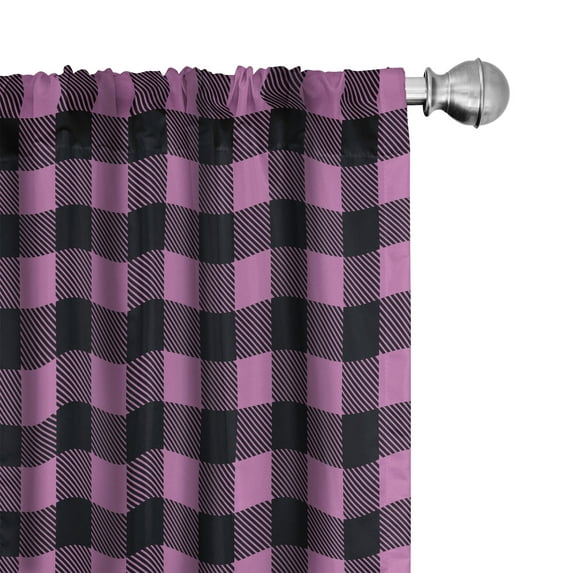 Ambesonne Buffalo Check Curtains, Pinkish Squares Art, Pair of 28"x95", Lilac and Dark Grey