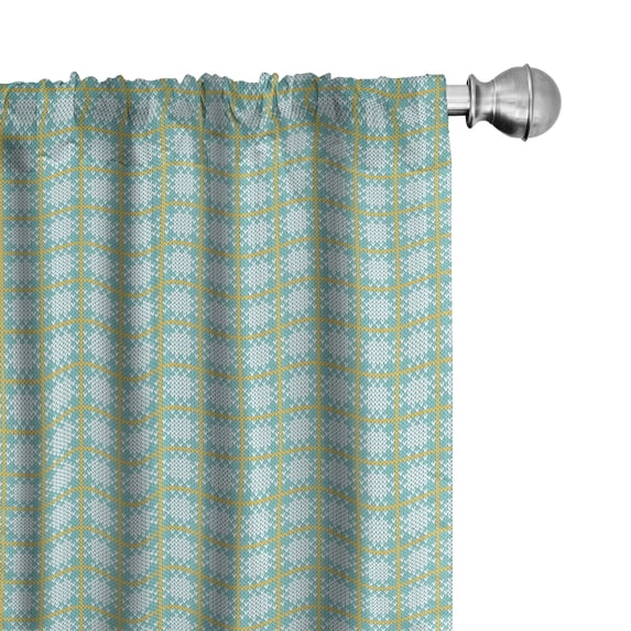 Ambesonne Buffalo Check Curtains, Stripes Square Lines, Pair of 28"x63", Earth Yellow Pale Teal