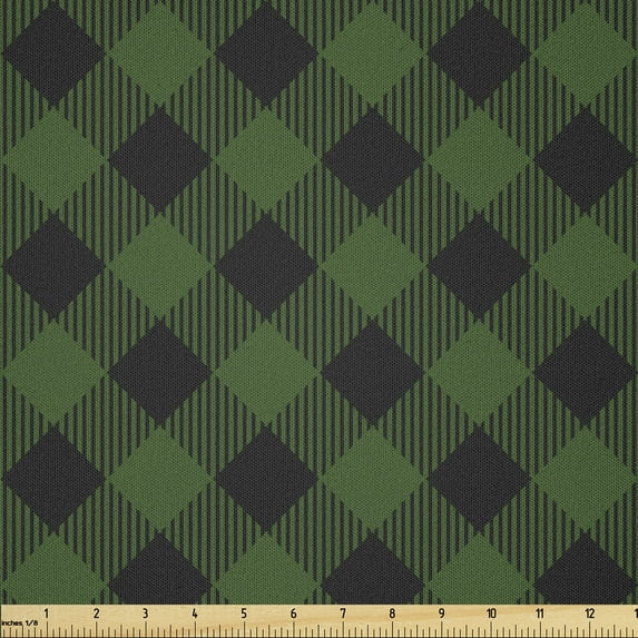 Ambesonne Buffalo Check Fabric by the Yard Microfiber, Minimal Gingham Art, 1 Yard, Seal Brown and Fern Green