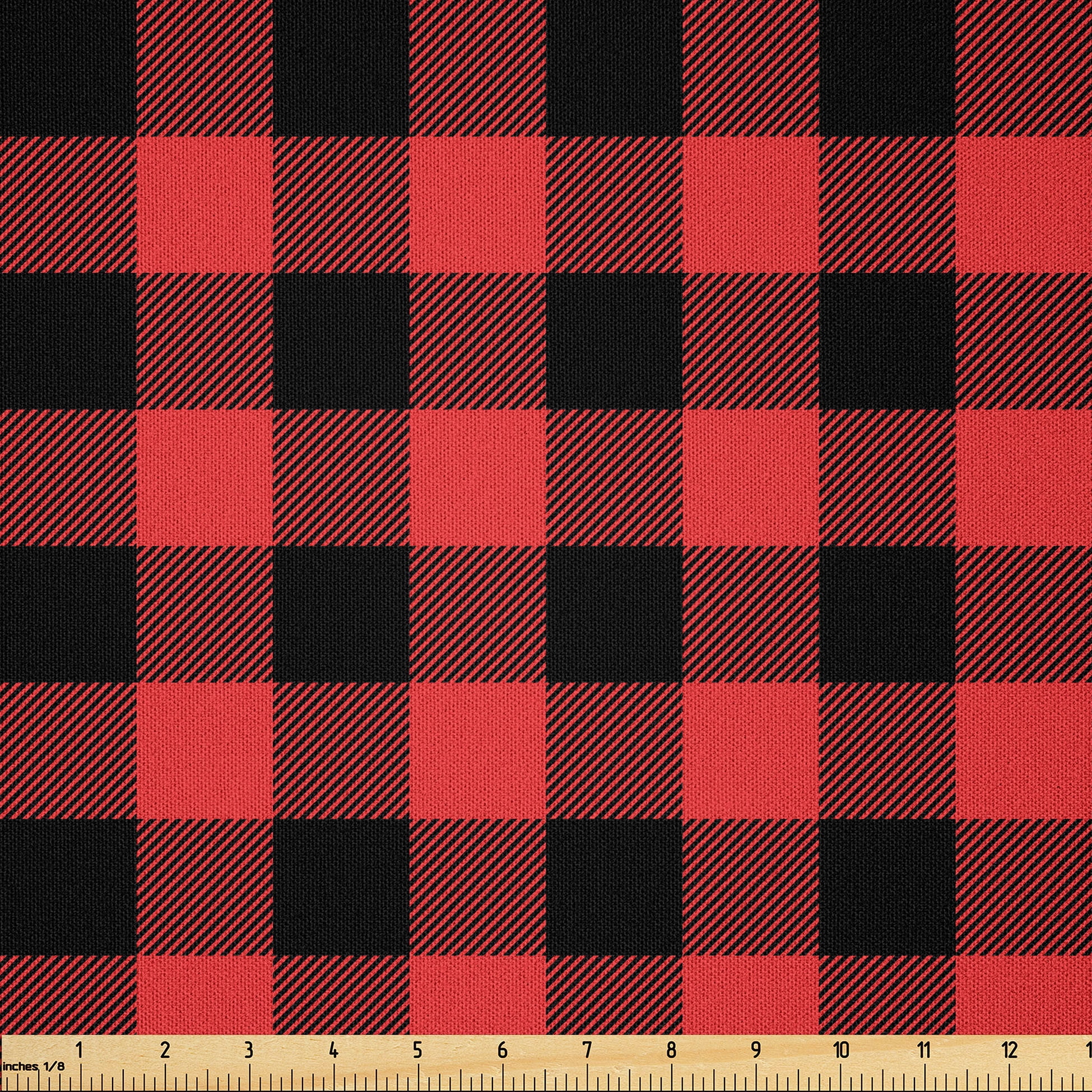 Scarlet and Black Plaid Microfiber Fabric by the Yard