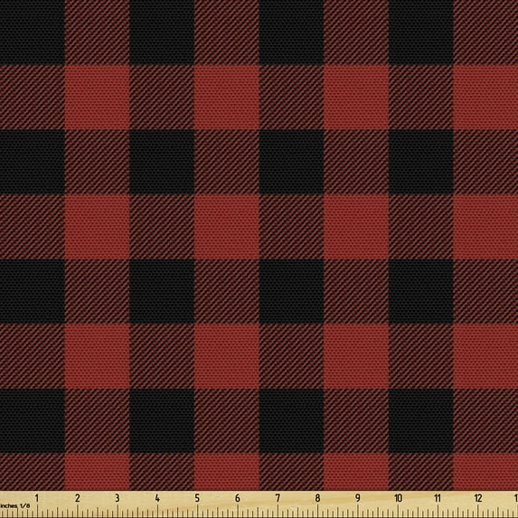 Ambesonne Buffalo Check Fabric by the Yard Upholstery, Lumberjack Motives, 10 Yards, Burgundy Black