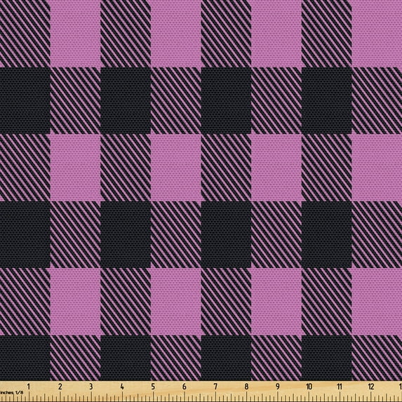 Ambesonne Buffalo Check Fabric by the Yard Upholstery, Pinkish Squares Art, 10 Yards, Lilac and Dark Grey