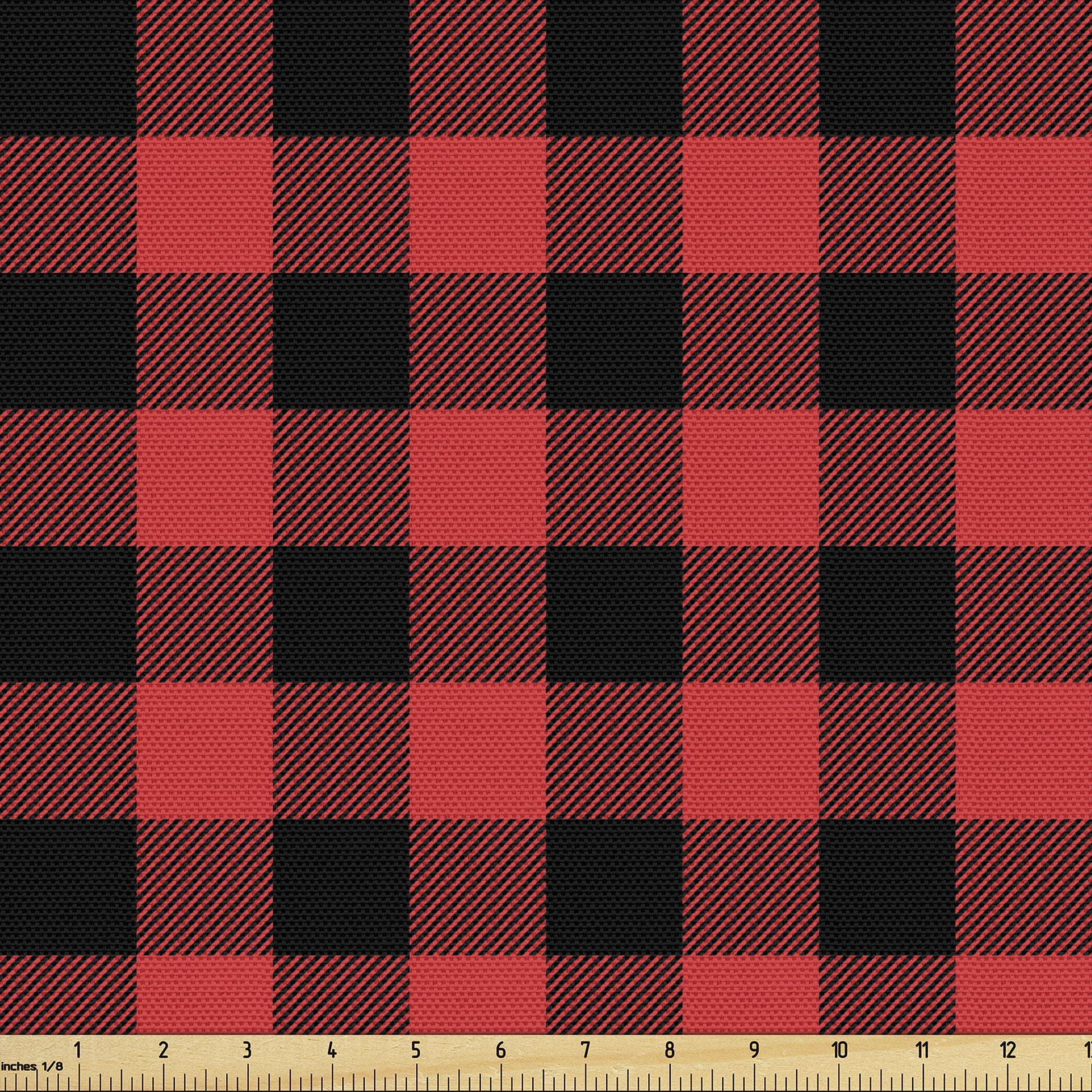 Scarlet and Black Plaid Microfiber Fabric by the Yard