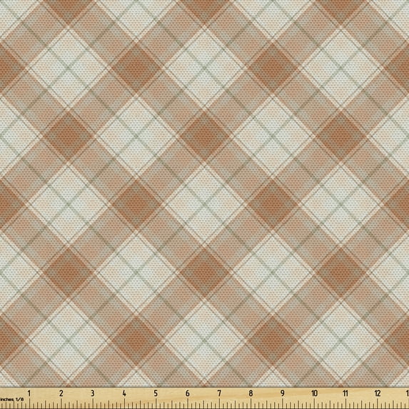 Ambesonne Buffalo Check Fabric by the Yard Upholstery, Vintage Fashion Plaid, 1 Yard, Pale Brown Almond Tan