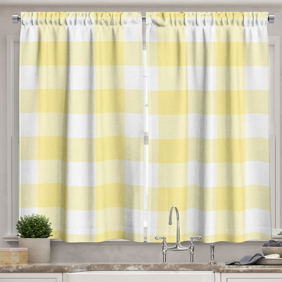 Ambesonne Buffalo Check Kitchen Curtains, Gingham Art Stripes, 55"x36", Pastel Pink and Pale Blue