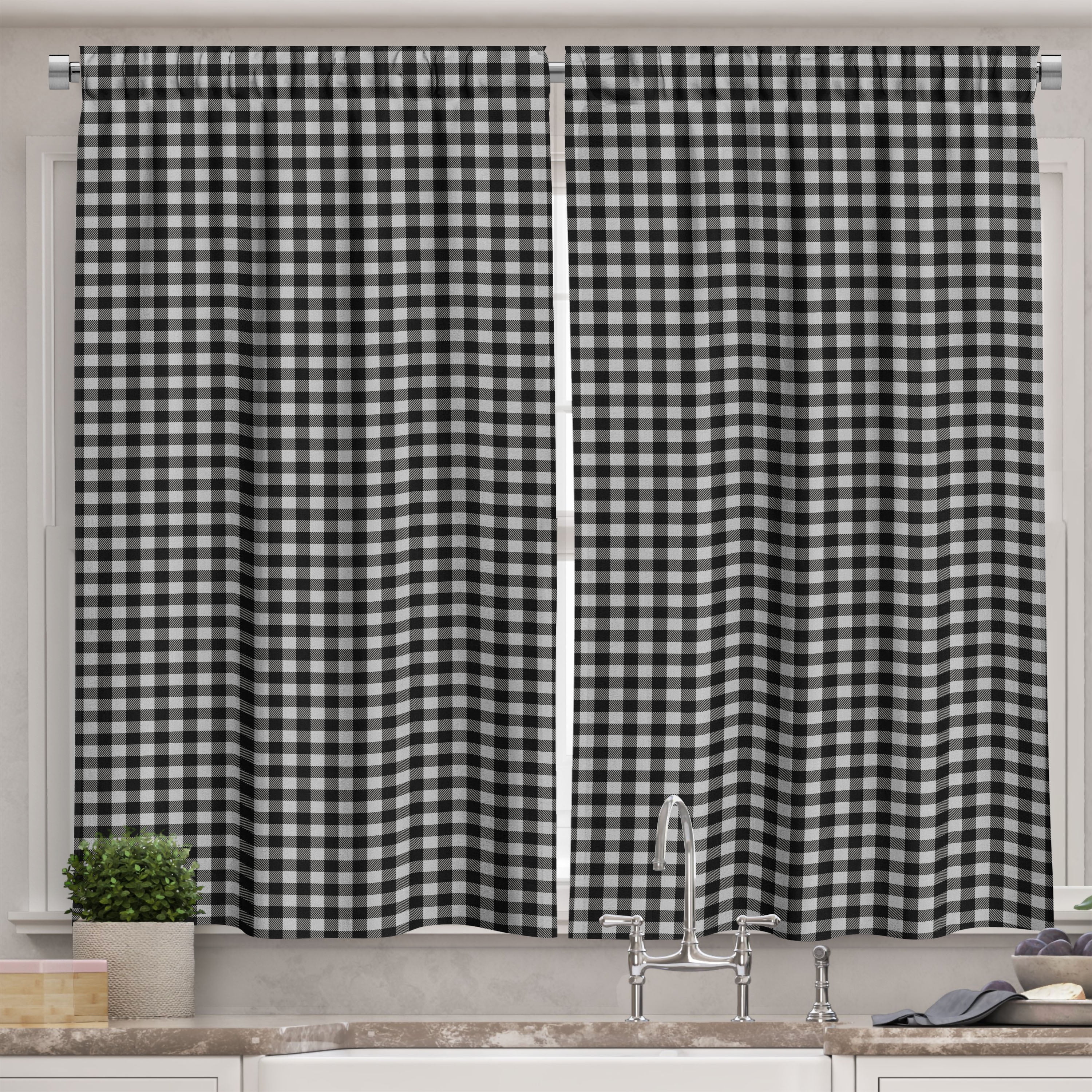 Ambesonne Buffalo Check Kitchen Curtains, Old Flannel Design, 55"x39 ...