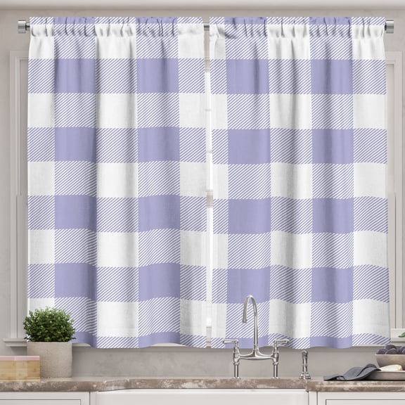 Ambesonne Buffalo Check Kitchen Curtains, Stripes and Square, 55"x24", Pale Pink Lavender Blue