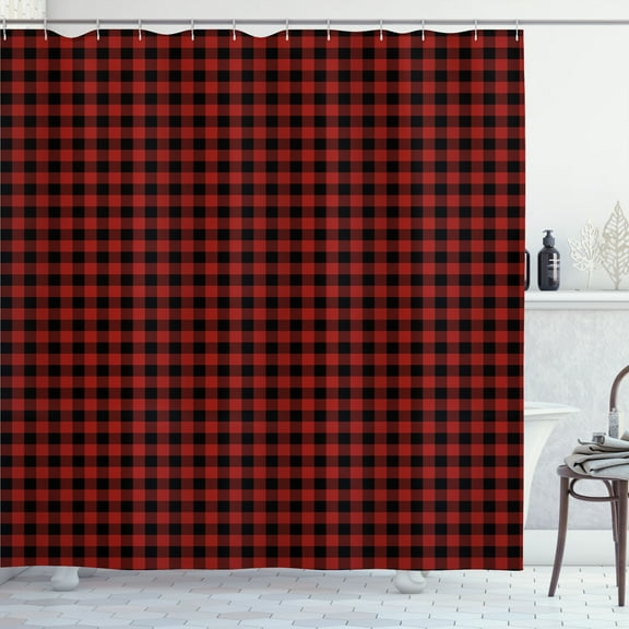 Ambesonne Buffalo Check Shower Curtain, Lumberjack Motives, 69"Wx84"L, Burgundy Black