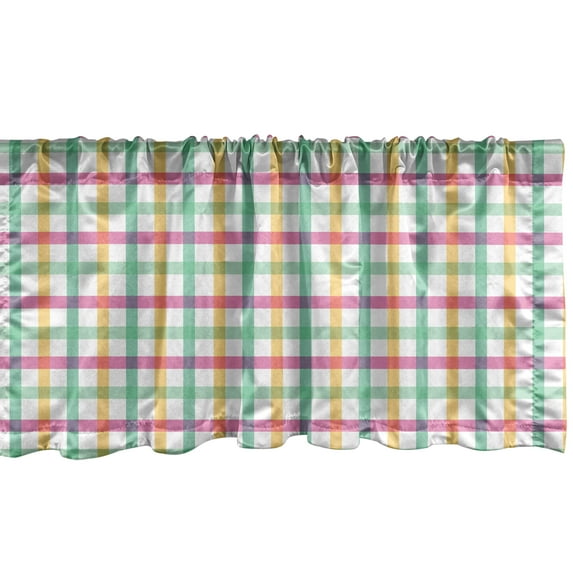 Ambesonne Buffalo Check Valance Pack of 2, Stripes Plain Back, 54"X18", Soft Pink Pastel Brown