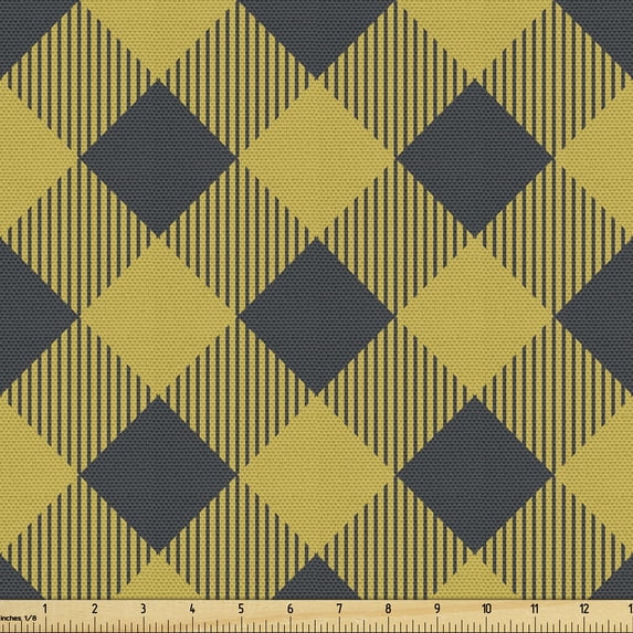 Ambesonne Buffalo Plaid Fabric by the Yard Upholstery, Abstract Lumberjack, 10 Yards, Earth Yellow Dark Grey