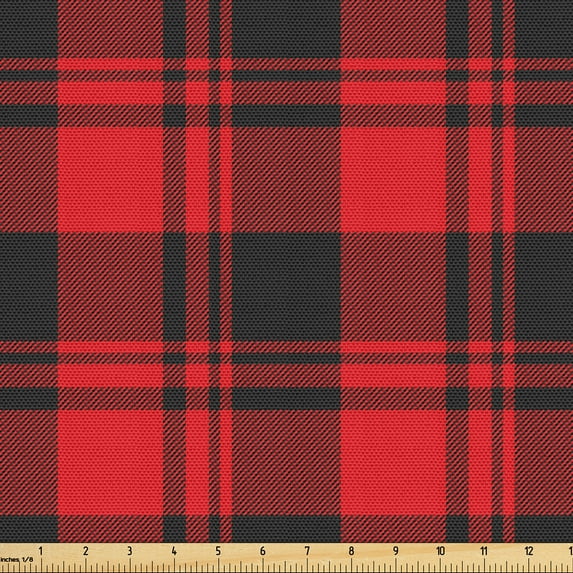 Ambesonne Buffalo Plaid Fabric by the Yard Upholstery, Lumberjack Style Art, 1 Yard, Grey and Vermilion