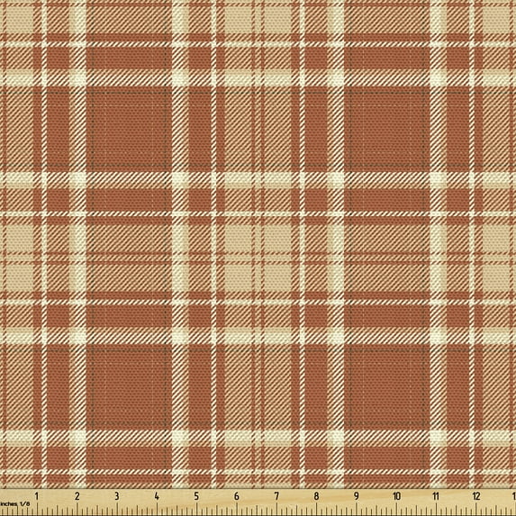 Ambesonne Buffalo Plaid Fabric by the Yard Upholstery, Scotland Tartan Art, 10 Yards, Burnt Orange Cream