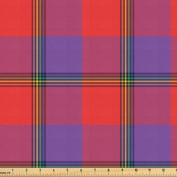 Ambesonne Buffalo Plaid Fabric by the Yard Upholstery, Vintage Tartan Plot, 1 Yard, Dark Pink and Blue Violet