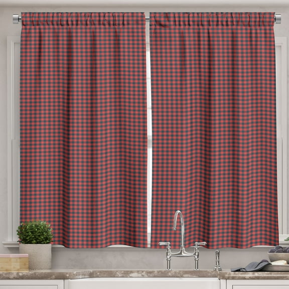 Ambesonne Buffalo Plaid Kitchen Curtains, Checkered Classic, 55"x36", Coral Dark Violet Blue