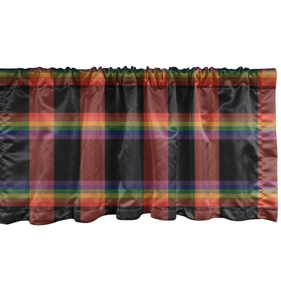 Ambesonne Buffalo Plaid Valance Pack of 2, Vintage Rainbow Lines, 42"X18", Dark Coral Earth Yellow