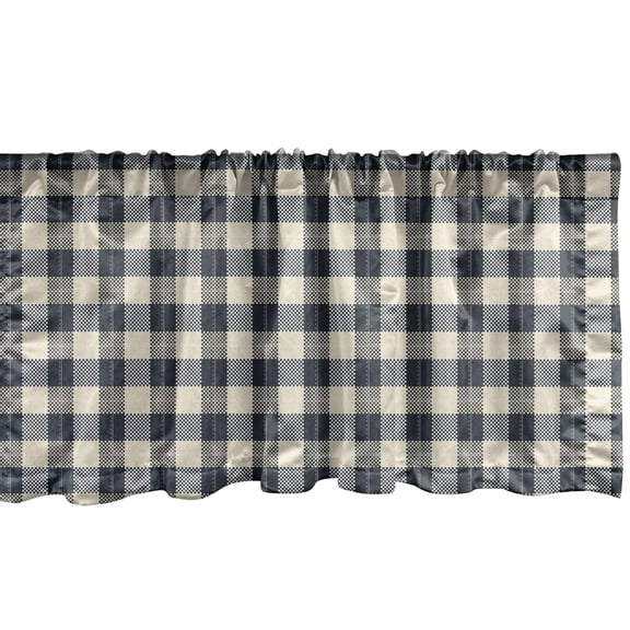 Ambesonne Buffalo Plaid Window Valance, Checkered Tartan Art, 42" x 18", Eggshell and Dark Slate Blue