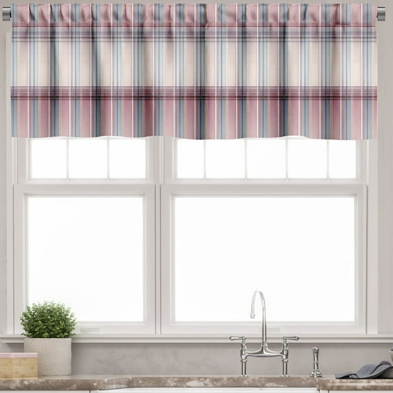 Ambesonne Buffalo Plaid Window Valance, Modern Timbermen Art, 54" X 12", Dried Rose Grey Yellow