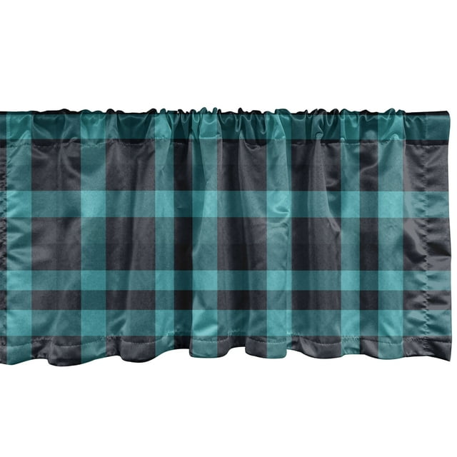 Ambesonne Buffalo Plaid Window Valance, Teal Gingham Check, 54" X 12", Teal and Dark Blue Grey