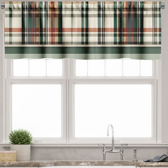 Ambesonne Buffalo Plaid Window Valance, Timber Classic Tartan, 42" X 12", Teal Eggshell Cinnamon