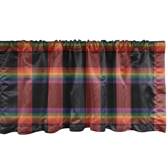 Ambesonne Buffalo Plaid Window Valance, Vintage Rainbow Lines, 42" x 12", Dark Coral Earth Yellow