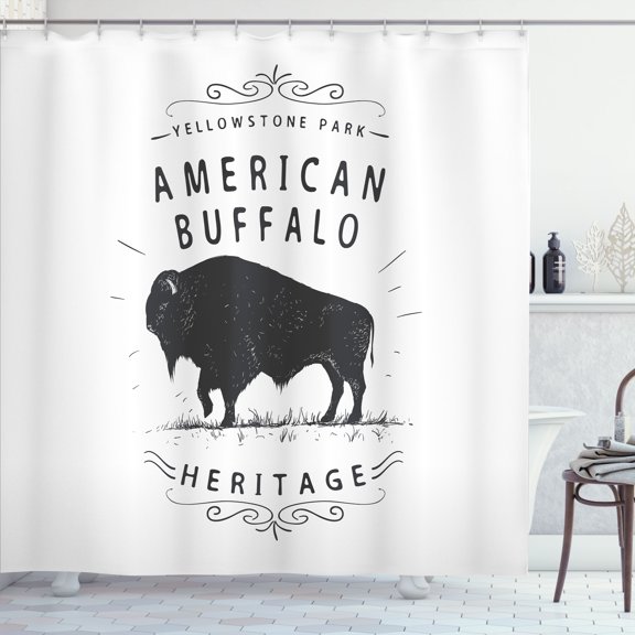 Ambesonne Buffalo Shower Curtain, National Park Heritage Zoo, 69"Wx70"L, Charcoal Grey White